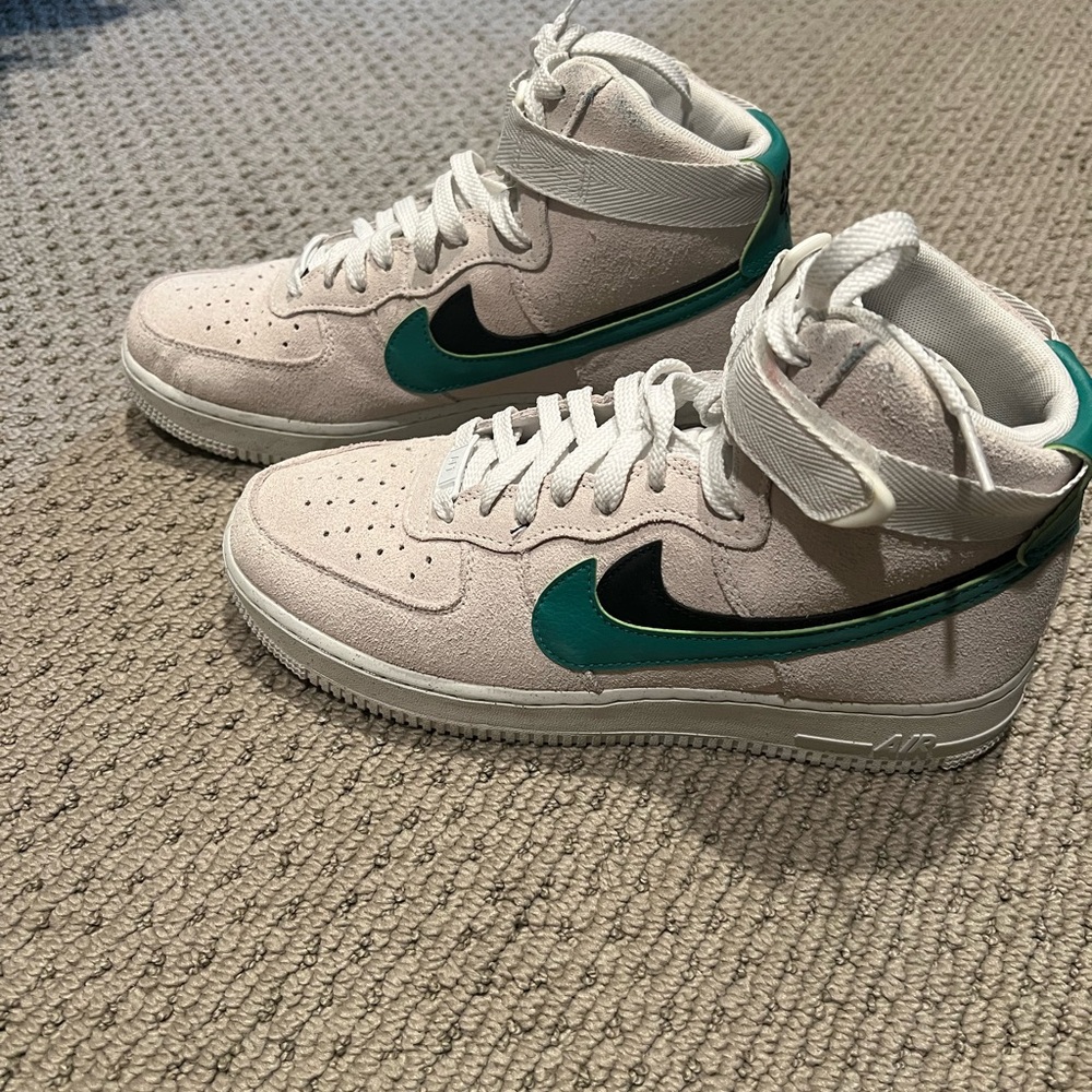 Nike High-Top Sneakers with Teal and Black Swoosh